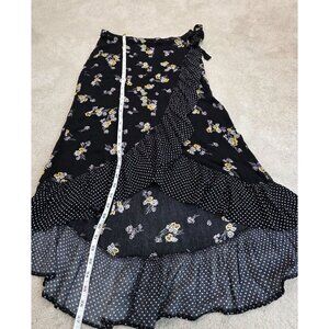 Maurices Womens Black Floral & Polka Dot Wrap Skirt L